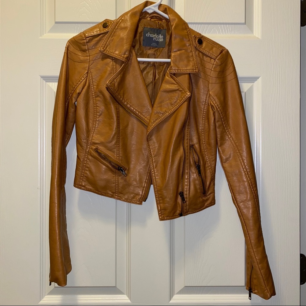 Tan Faux Leather Jacket Cropped Charlotte Russe S